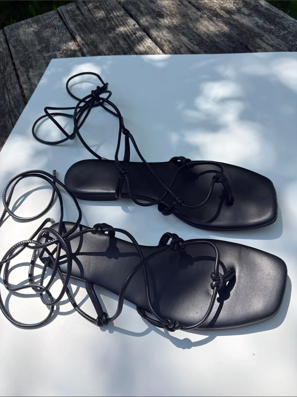 A New Day Black Lace-Up Strappy Flat Sandals